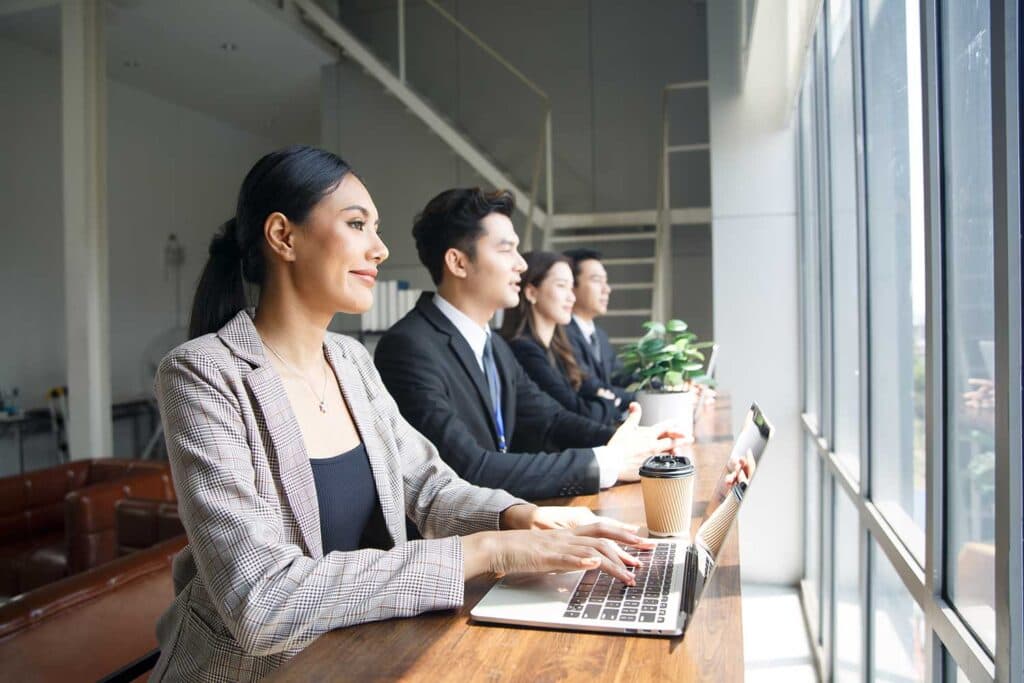 Professionals collaborating in a meeting